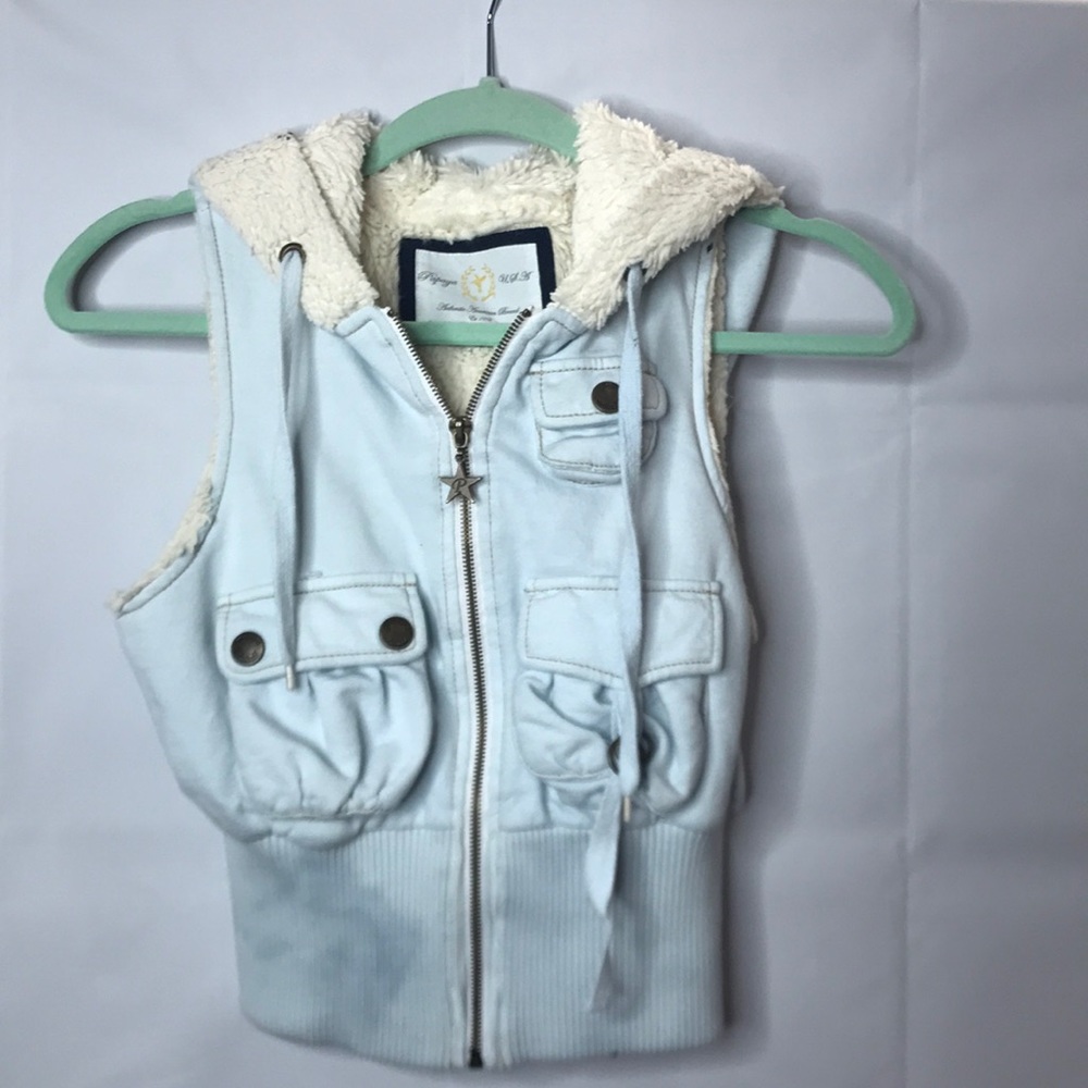 Papaya hoodie zip up vest faux fur lining Small